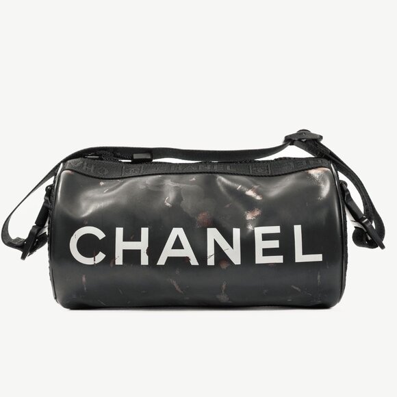 Chanel Sports Line Black Rubber Logo-Print Mini Duffle - Picture 1 of 13